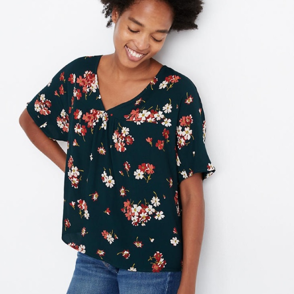 Madewell teal/green flower top